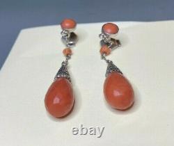 Old Silver Earrings With Faceted Coral