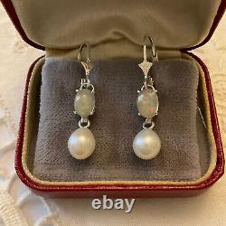 Old Silver Massif Earrings Real Opal And Natural Pearl