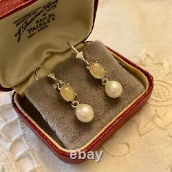 Old Silver Massif Earrings Real Opal And Natural Pearl