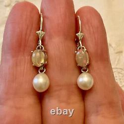 Old Silver Massif Earrings Real Opal And Natural Pearl