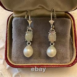 Old Silver Massif Earrings Real Opal And Natural Pearl