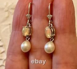 Old Silver Massif Earrings Real Opal And Natural Pearl