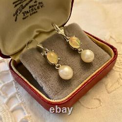 Old Silver Massif Earrings Real Opal And Natural Pearl