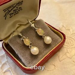Old Silver Massif Earrings Real Opal And Natural Pearl