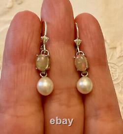 Old Silver Massif Earrings Real Opal And Natural Pearl