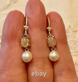 Old Silver Massif Earrings Real Opal And Natural Pearl