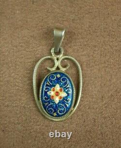 Old Silver Pendant Massive Emal Bressans Glazed Email