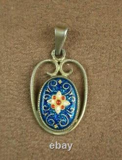 Old Silver Pendant Massive Emal Bressans Glazed Email