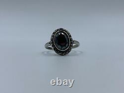 Old Silver Ring Massive 925 3 Grams Size 59 Onyx And Marcassites W75