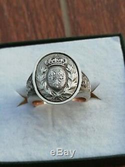 Old Silver Ring Seal Armoirie Lily Crown 1820/1883