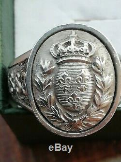 Old Silver Ring Seal Armoirie Lily Crown 1820/1883