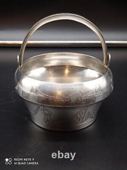 Old Silver Russian XIX Century Pot, Cup, Bucket, Bowl, Plate, Hallmarked