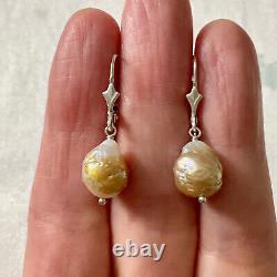 Old Silver Silver Earrings Massif Gold Beaded Baroque Natural