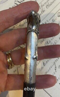 Old Silver Umbrella Handle with Fuchsia Flower Decoration