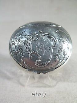 Old Small Box A Pills Silver Massif Oval Monogram Style Louis XV