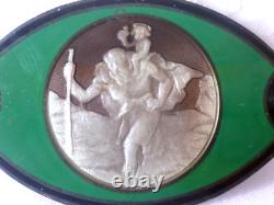 Old Small Car Plate St. Christopher Solid Silver Enamelled