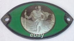Old Small Car Plate St. Christopher Solid Silver Enamelled