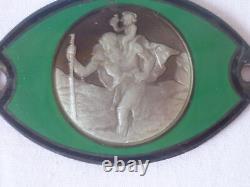 Old Small Car Plate St. Christopher Solid Silver Enamelled