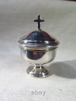 'Old Small Silver Travel Pyxide Custodian Box for Hosts, 19th Century'