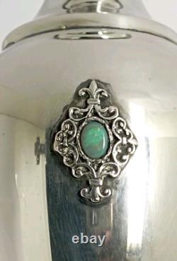 Old Small Solid Silver Vase Decorated with Opal Stone Cabochons