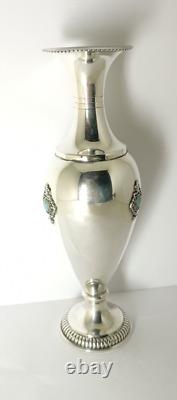 Old Small Solid Silver Vase Decorated with Opal Stone Cabochons