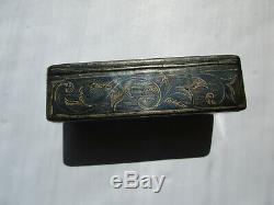 Old Snuffbox In Russian Silver Niellated Imperial Russian Silver Snuff Box