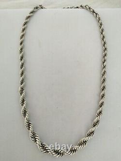 Old Solid Silver 950 Twisted Rope Chain Art Deco Necklace