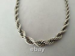 Old Solid Silver 950 Twisted Rope Chain Art Deco Necklace