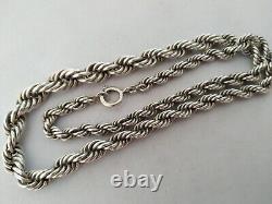 Old Solid Silver 950 Twisted Rope Chain Art Deco Necklace