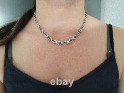 Old Solid Silver 950 Twisted Rope Chain Art Deco Necklace