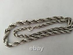 Old Solid Silver 950 Twisted Rope Chain Art Deco Necklace