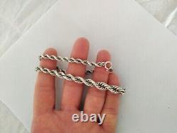 Old Solid Silver 950 Twisted Rope Chain Art Deco Necklace