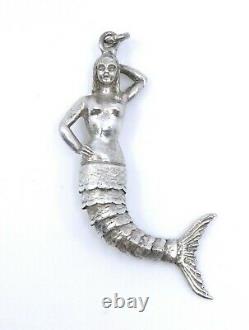 Old Solid Silver Articulated Pendant Representing A Mermaid