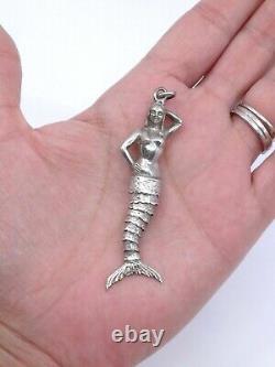 Old Solid Silver Articulated Pendant Representing A Mermaid