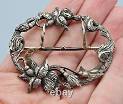 Old Solid Silver Belt Buckle with Art Nouveau Floral Decoration