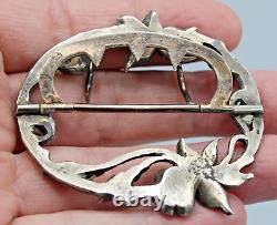 Old Solid Silver Belt Buckle with Art Nouveau Floral Decoration