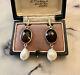 Old Solid Silver Earrings With Large White Pearl And Smoky Topaz