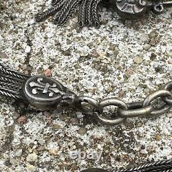 Old Solid Silver Enamel Pocket Watch Chain Châtelaine