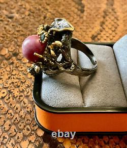 Old Solid Silver/Gold Ring with Multicolored Rubies and Sapphires Genuine Size 56