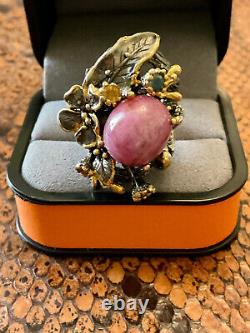 Old Solid Silver/Gold Ring with Multicolored Rubies and Sapphires Genuine Size 56