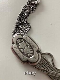 Old Solid Silver Necklace with Chains and Medallions