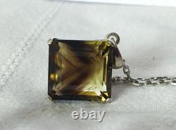 Old Solid Silver Pendant Large Natural Bicolor Smoky Quartz Stone