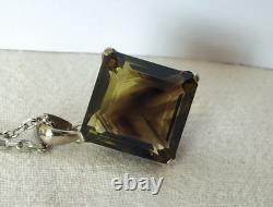 Old Solid Silver Pendant Large Natural Bicolor Smoky Quartz Stone