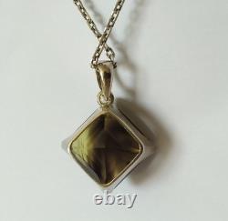 Old Solid Silver Pendant Large Natural Bicolor Smoky Quartz Stone