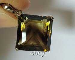 Old Solid Silver Pendant Large Natural Bicolor Smoky Quartz Stone
