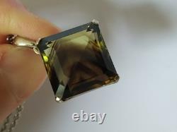 Old Solid Silver Pendant Large Natural Bicolor Smoky Quartz Stone