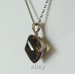 Old Solid Silver Pendant Large Natural Bicolor Smoky Quartz Stone