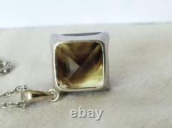 Old Solid Silver Pendant Large Natural Bicolor Smoky Quartz Stone