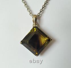 Old Solid Silver Pendant Large Natural Bicolor Smoky Quartz Stone