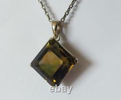 Old Solid Silver Pendant Large Natural Bicolor Smoky Quartz Stone